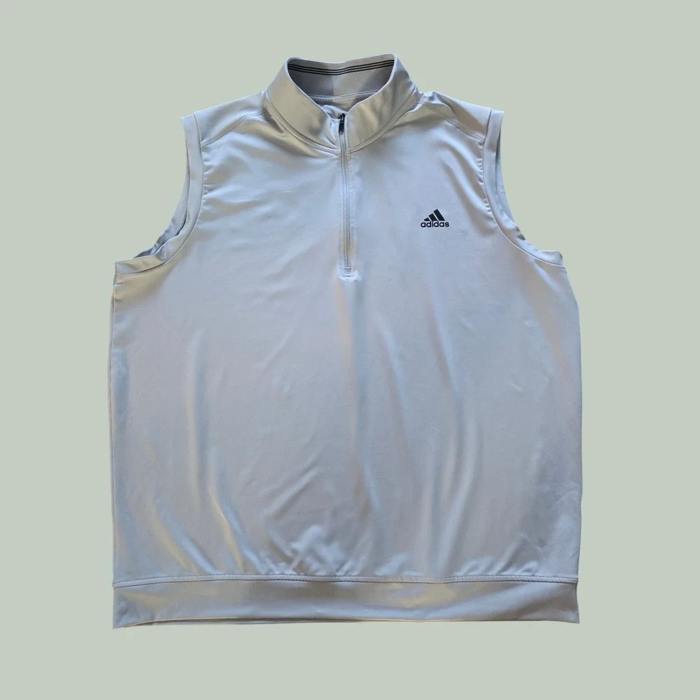 Adidas Golf Mens 2XL Quarter Zip Sleeveless Pullover Vest Performance Light Gray